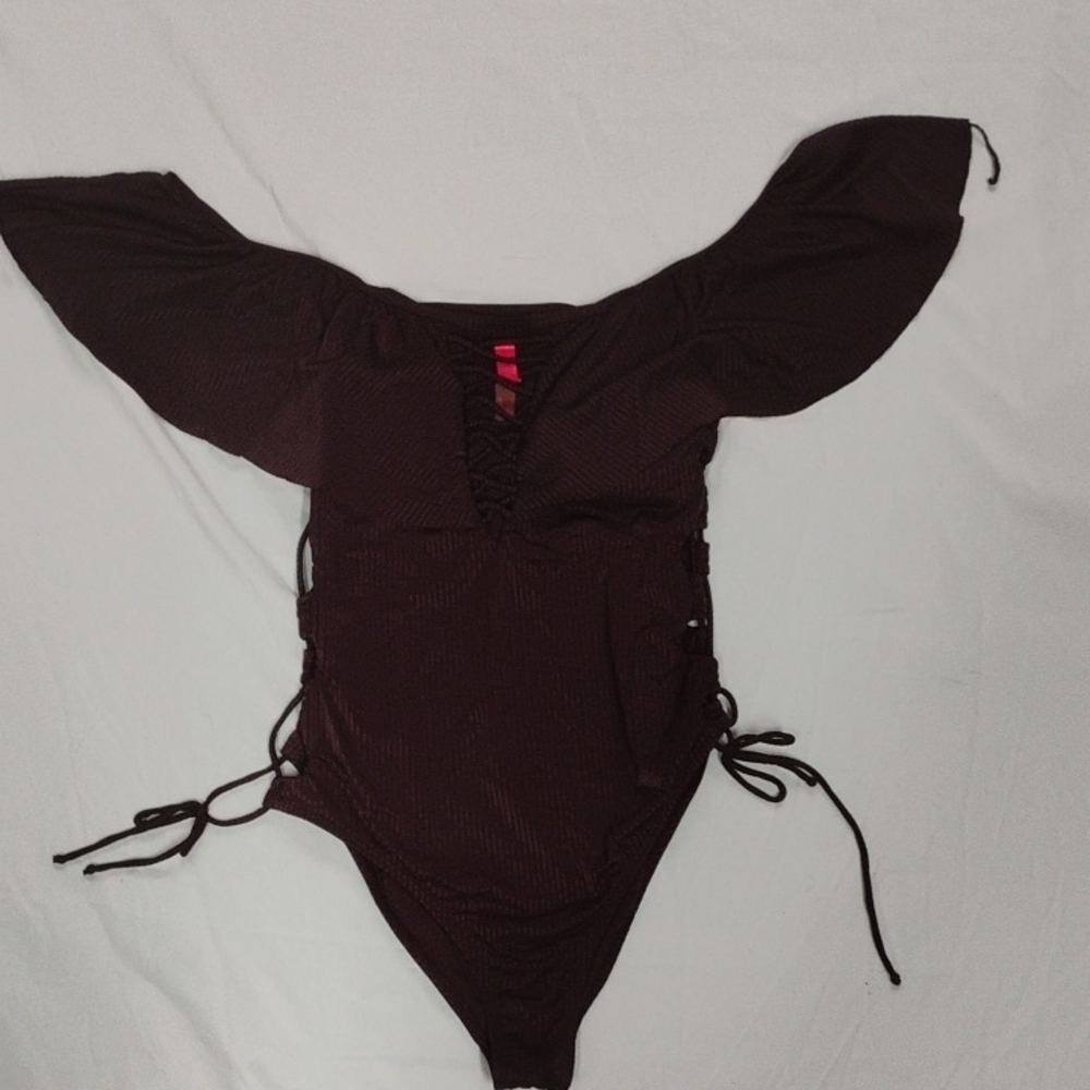YMI Black Ruffled Bodysuit